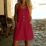 Vestido de Verano Sin Mangas con Escote en U y Bolsillos