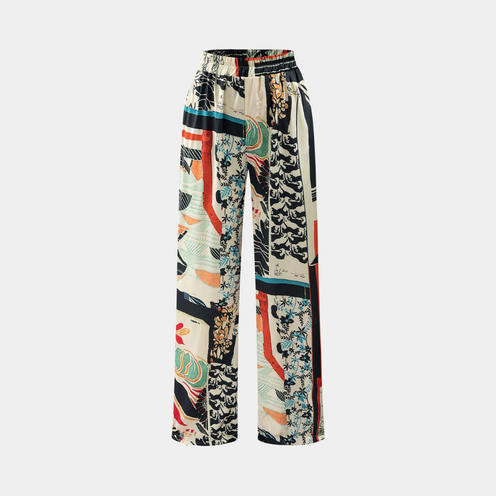Deleire - Pantalones Rectos de Cintura Alta con Estampado Floral
