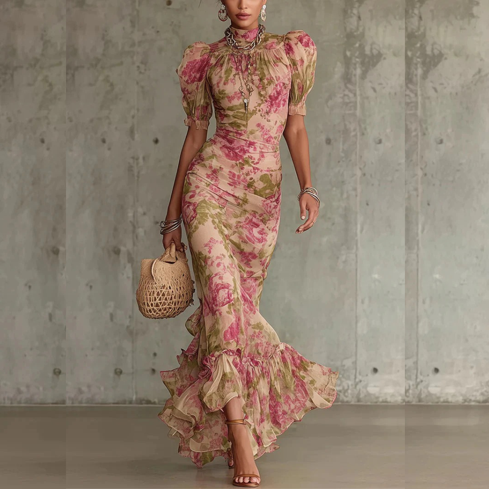 LOUISE - VESTIDO MAXI FLORAL CON VOLANTES