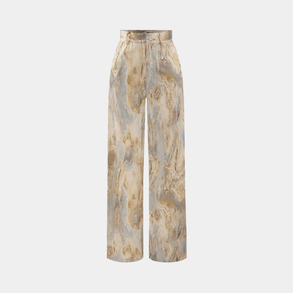 Ilina - Pantalones Rectos de Cintura Alta con Estampado de Mármol
