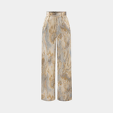 Ilina - Pantalones Rectos de Cintura Alta con Estampado de Mármol