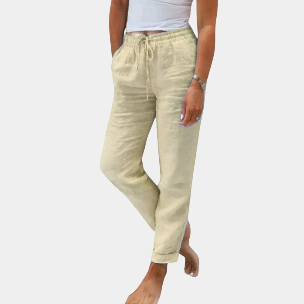 Velenie - Pantalones de Lino Mezclado Ajuste Relajado