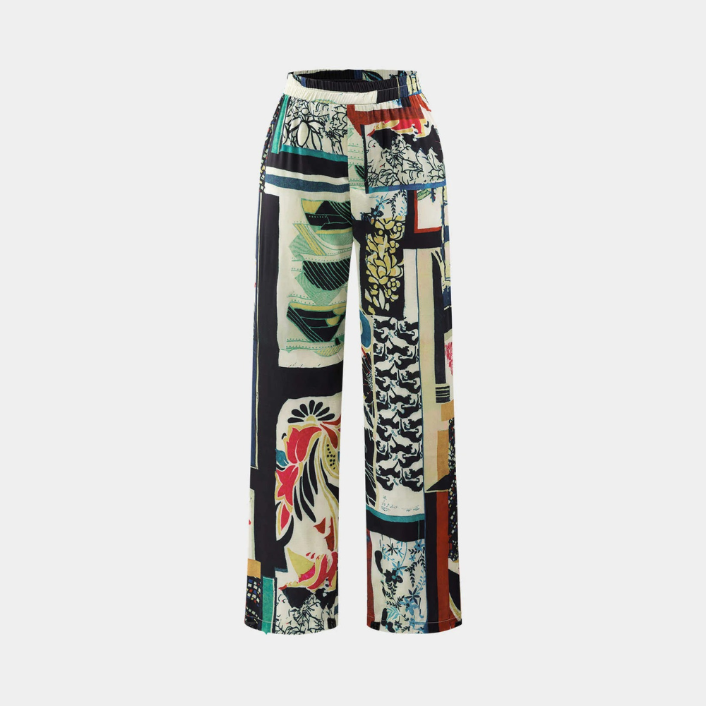 Deleire - Pantalones Rectos de Cintura Alta con Estampado Floral