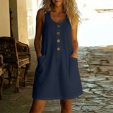Vestido de Verano Sin Mangas con Escote en U y Bolsillos