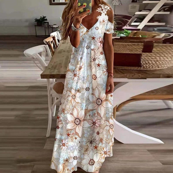 Vestido Maxi Floral Hombros Descubiertos con Escote en V