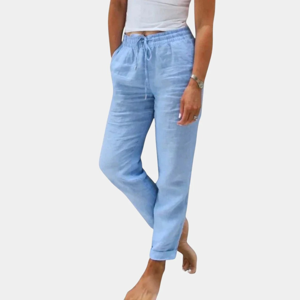 Velenie - Pantalones de Lino Mezclado Ajuste Relajado