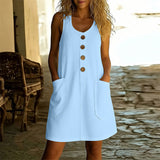 Vestido de Verano Sin Mangas con Escote en U y Bolsillos