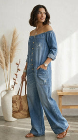Vegania - mono de denim algodón con lavado vintage