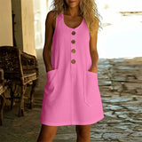 Vestido de Verano Sin Mangas con Escote en U y Bolsillos