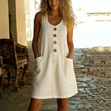 Vestido de Verano Sin Mangas con Escote en U y Bolsillos