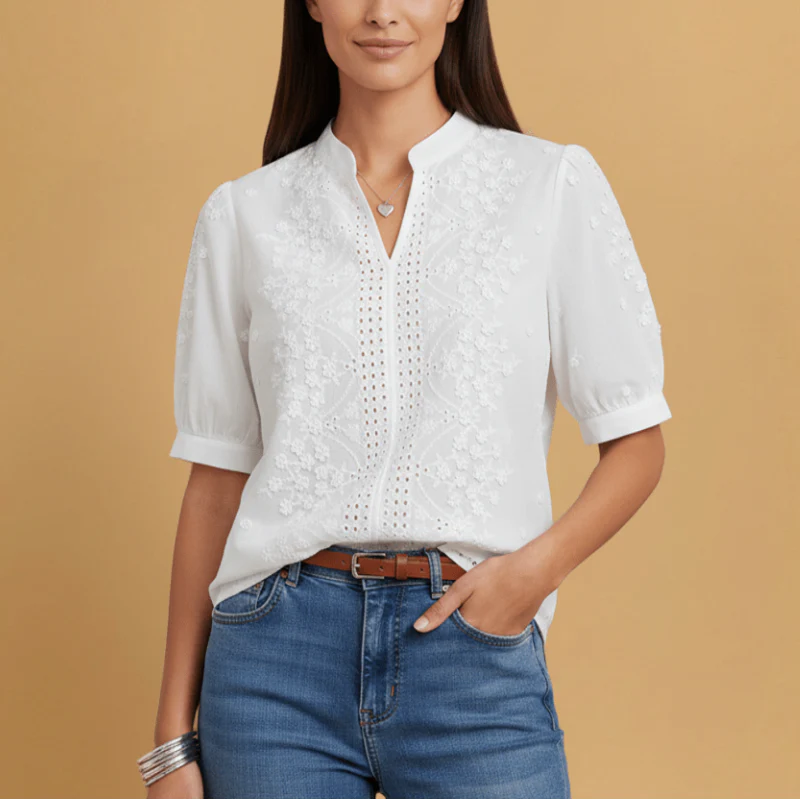 Athenea - Blusa floral con cuello en V